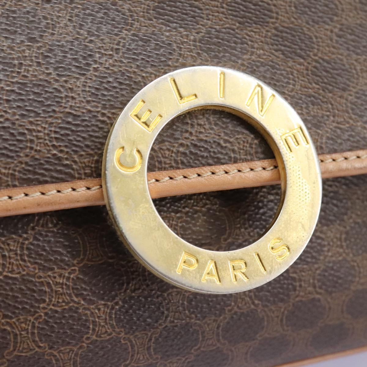 CELINE Macadam Canvas Shoulder Bag PVC Leather Brown Gold Auth 113071