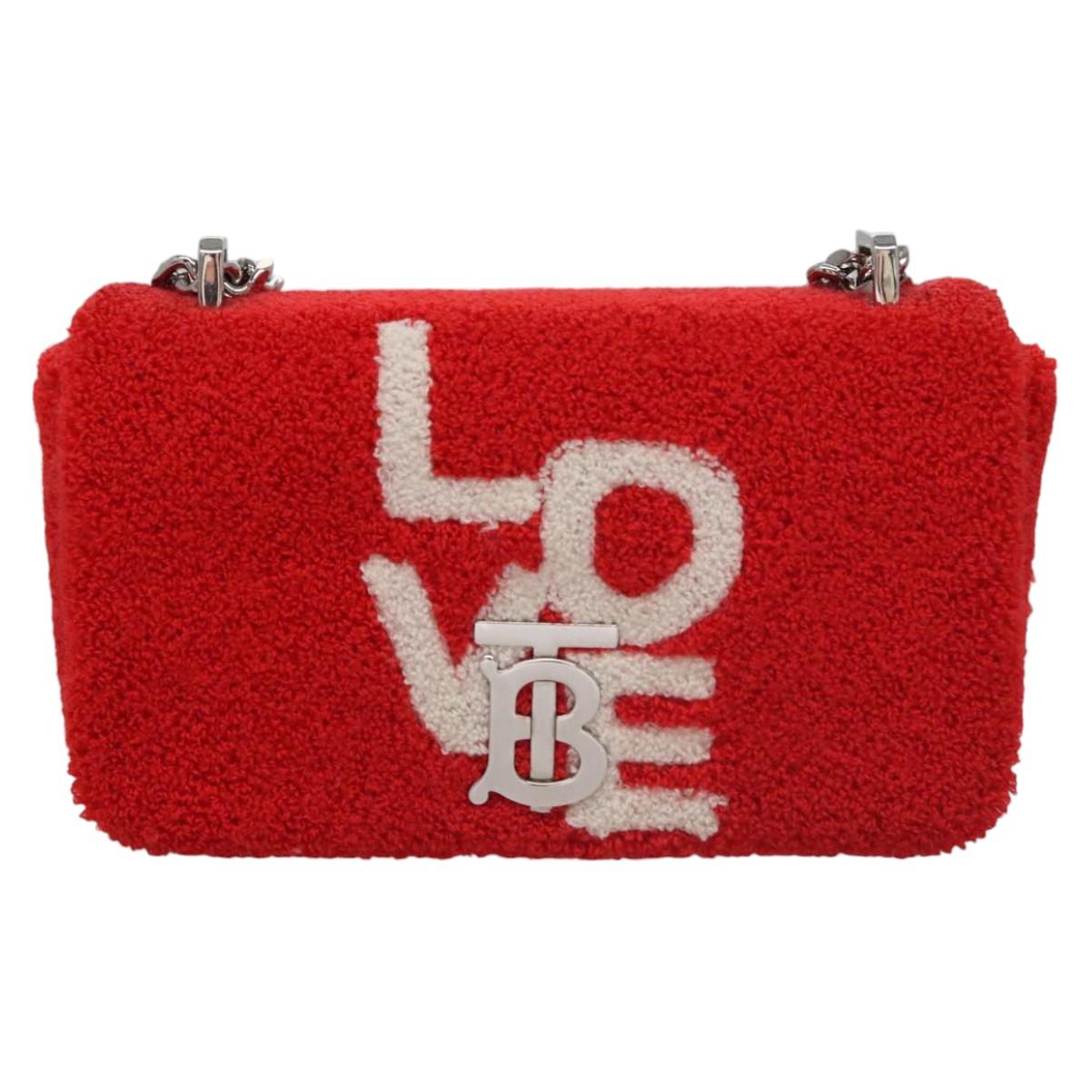 BURBERRY Chain Shoulder Bag pile Red Auth 113077V