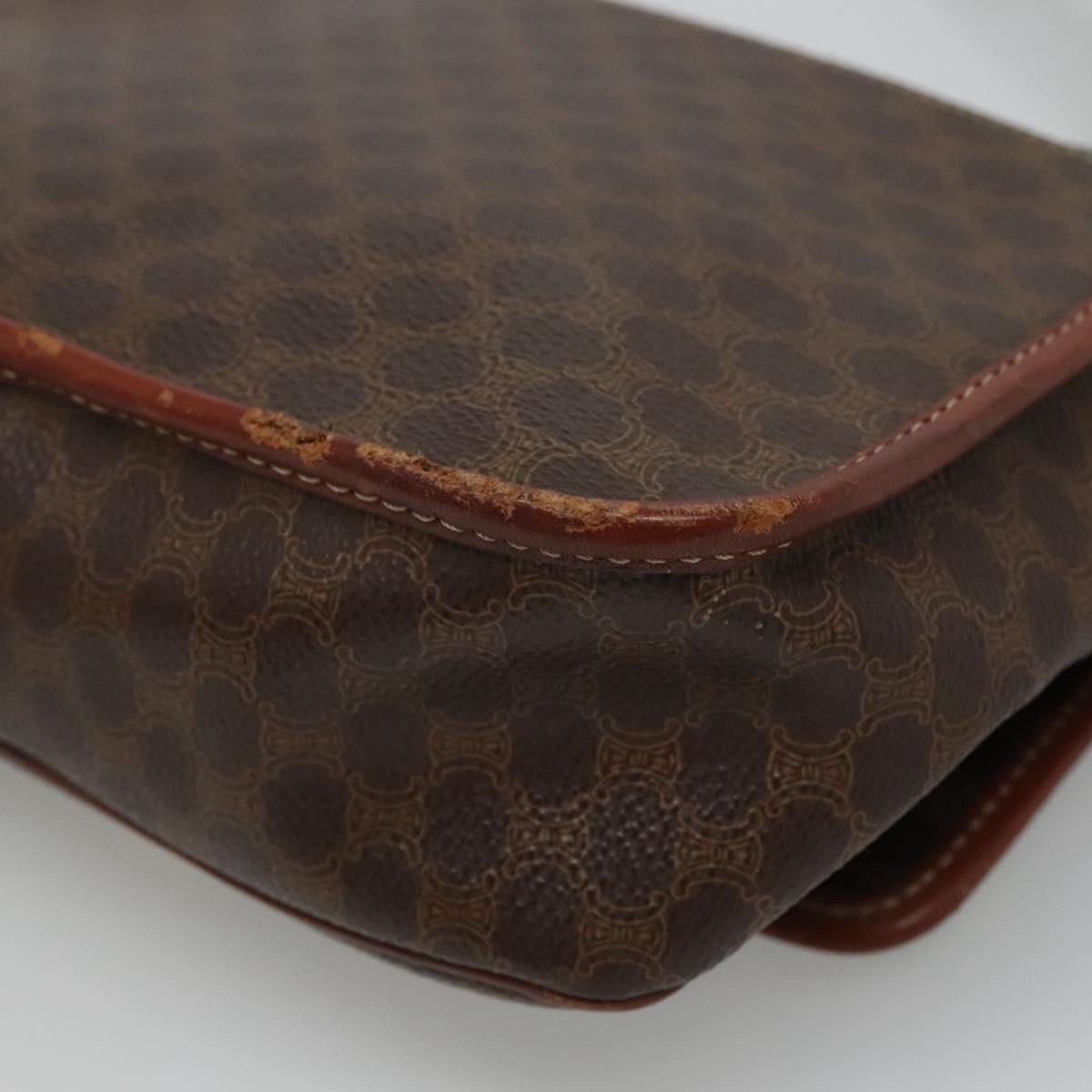 CELINE Macadam Canvas Shoulder Bag PVC Brown Gold Auth 113084