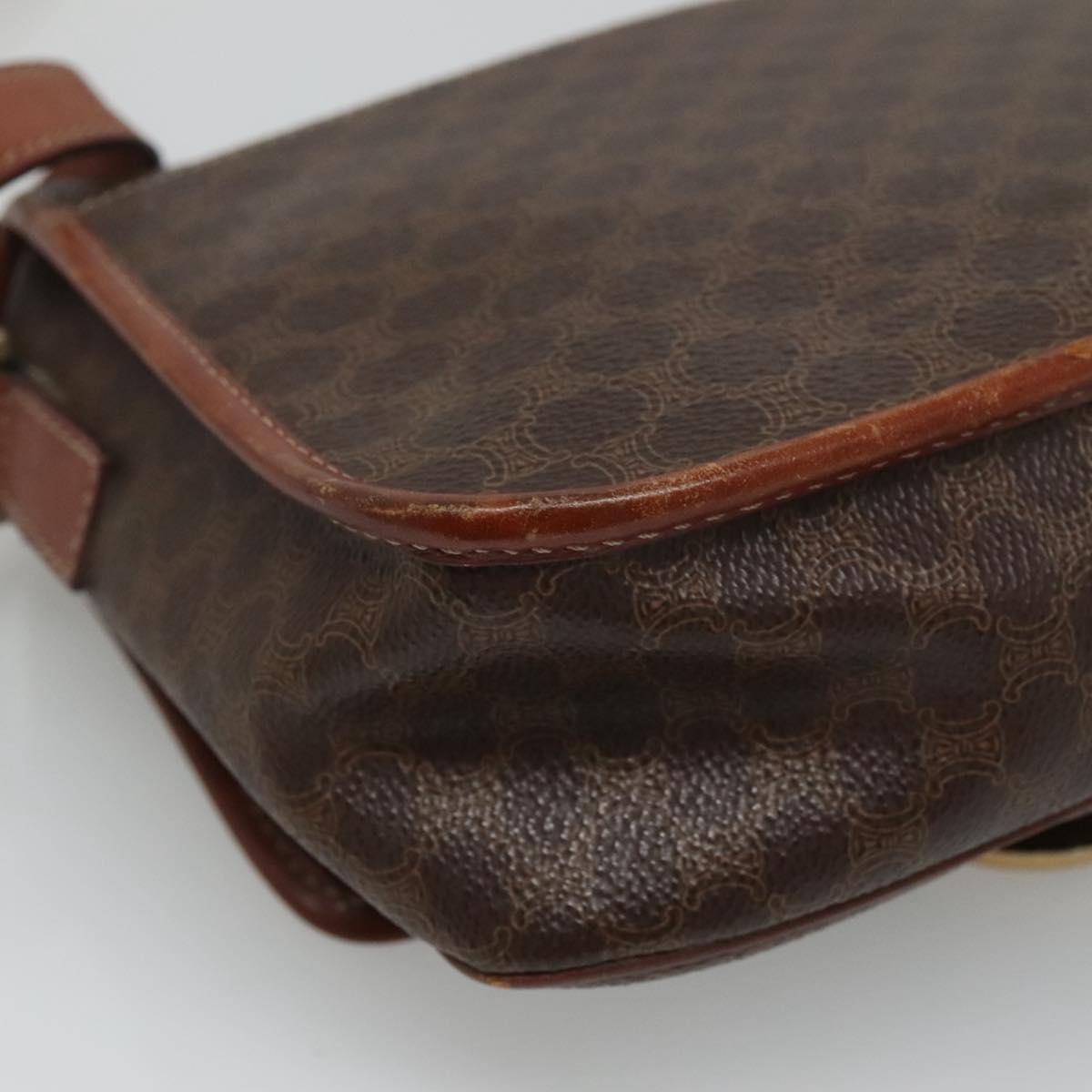CELINE Macadam Canvas Shoulder Bag PVC Brown Gold Auth 113084