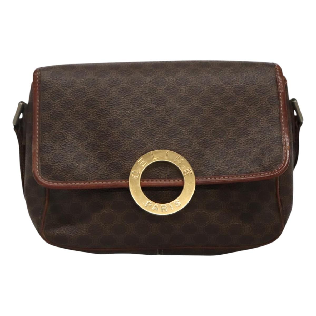 CELINE Macadam Canvas Shoulder Bag PVC Brown Gold Auth 113084