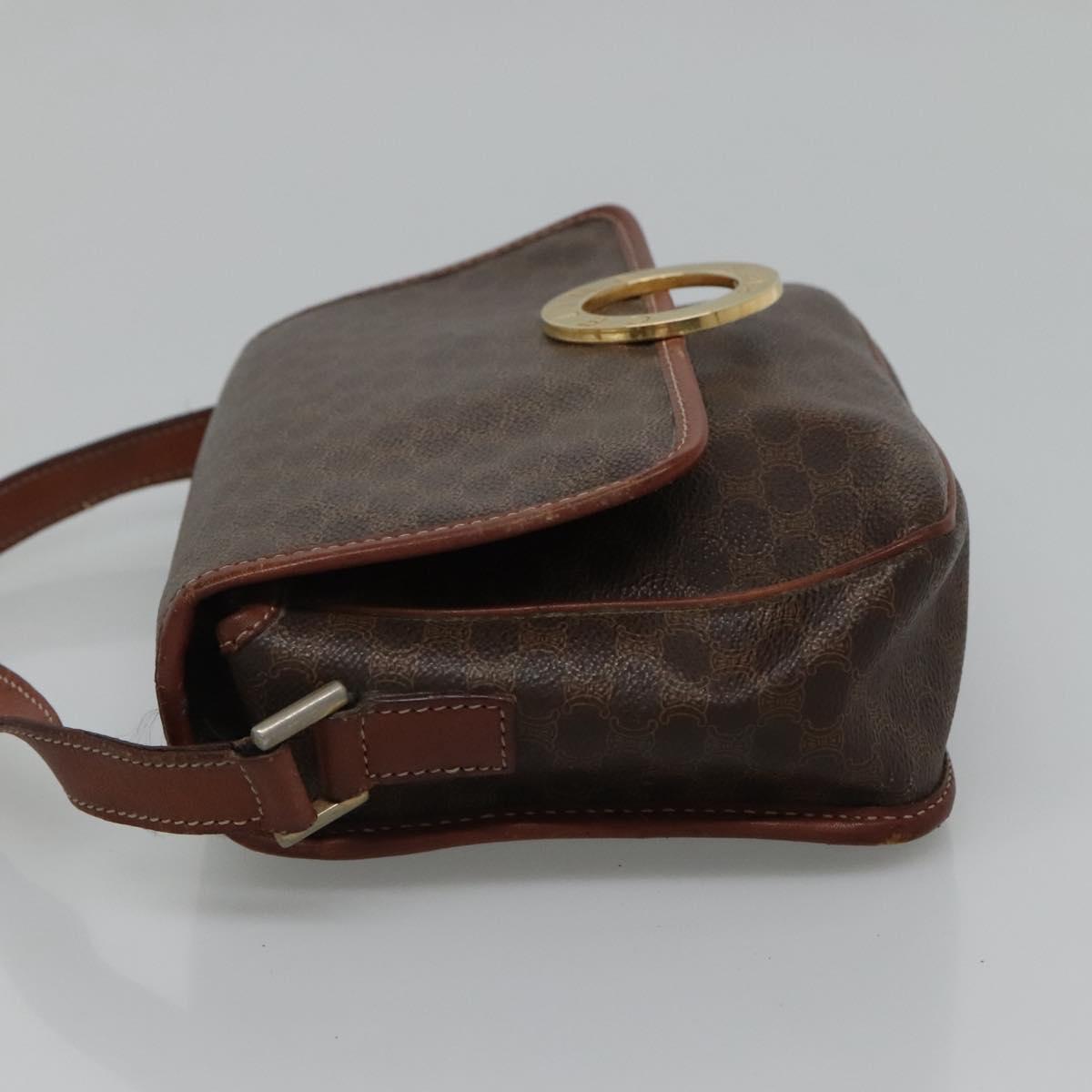 CELINE Macadam Canvas Shoulder Bag PVC Brown Gold Auth 113084