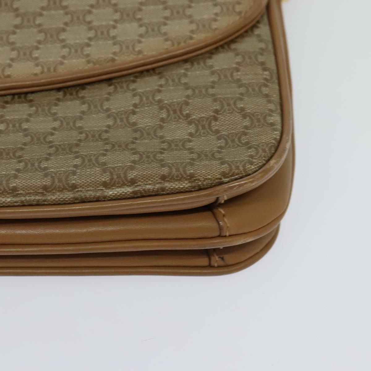 CELINE Macadam Canvas Shoulder Bag PVC Leather Beige Auth 113087