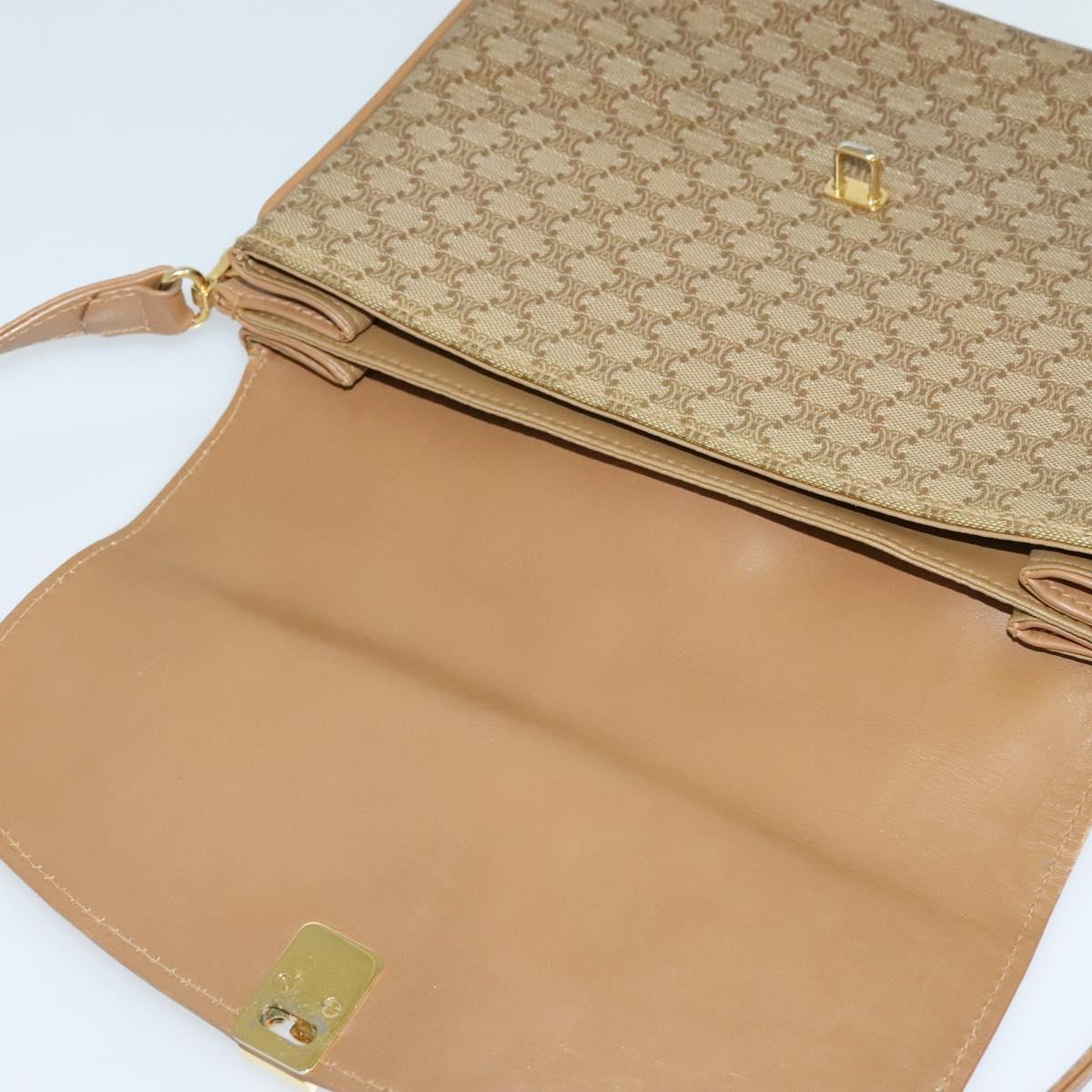 CELINE Macadam Canvas Shoulder Bag PVC Leather Beige Auth 113087