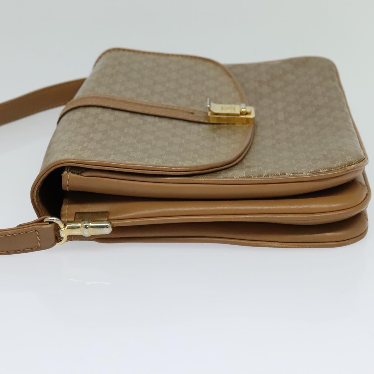 CELINE Macadam Canvas Shoulder Bag PVC Leather Beige Auth 113087