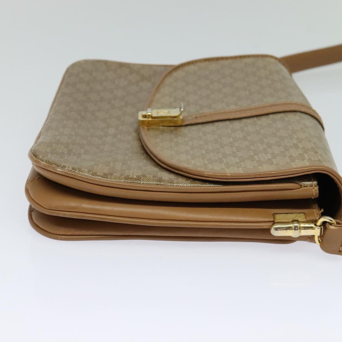 CELINE Macadam Canvas Shoulder Bag PVC Leather Beige Auth 113087