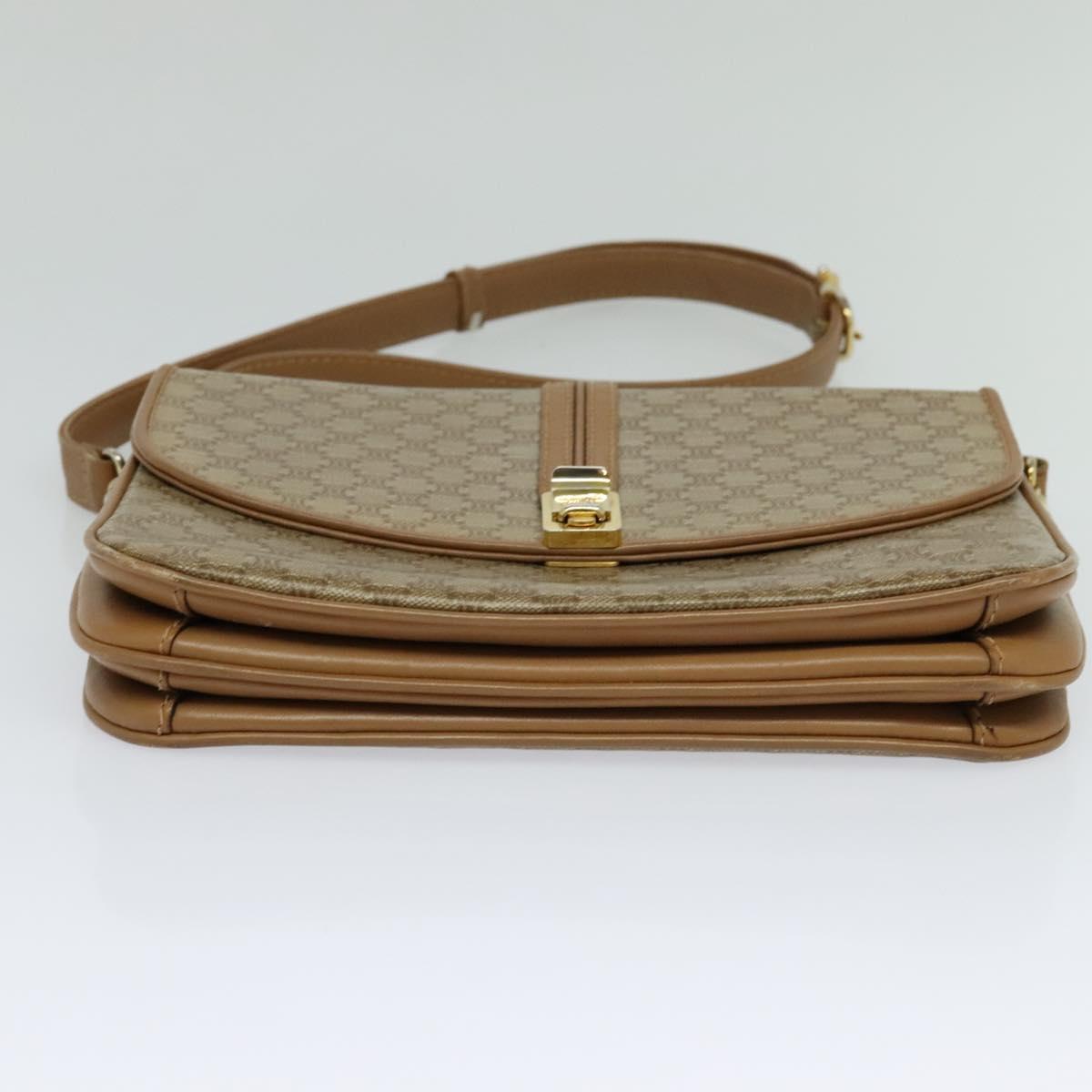 CELINE Macadam Canvas Shoulder Bag PVC Leather Beige Auth 113087