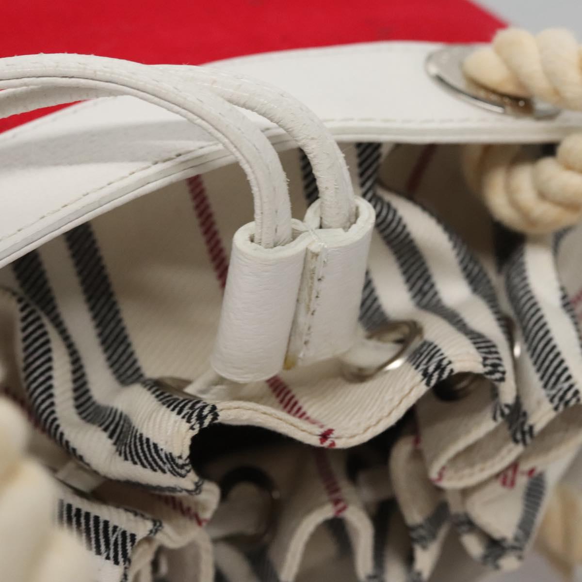 BURBERRY Blue Label Hand Bag Canvas Leather Red White Silver Auth 113132