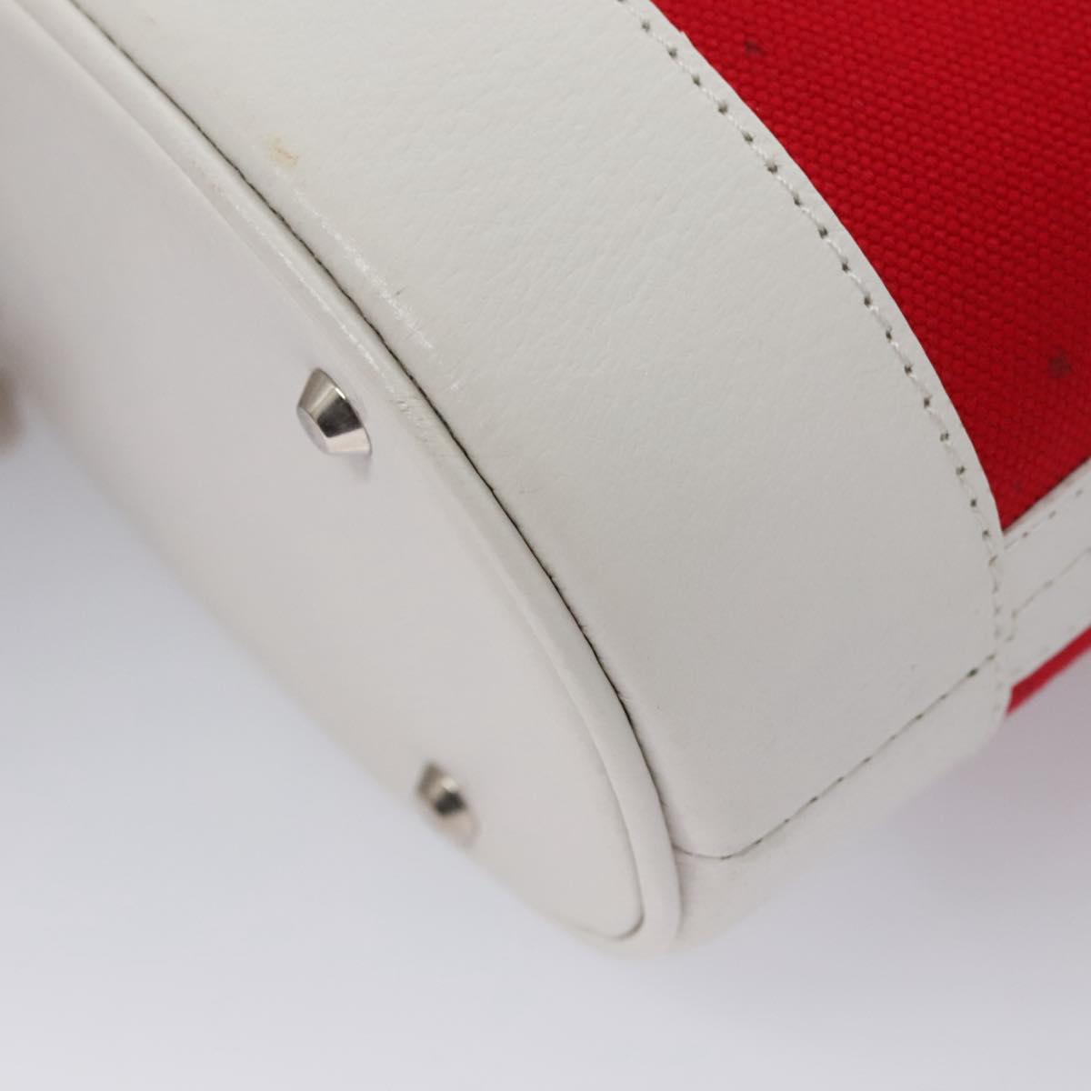 BURBERRY Blue Label Hand Bag Canvas Leather Red White Silver Auth 113132