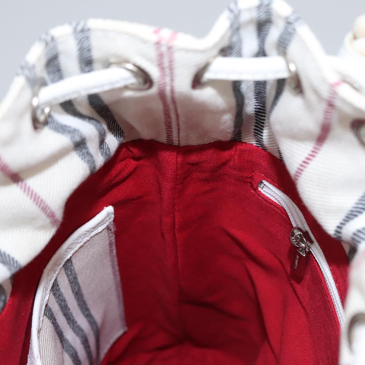 BURBERRY Blue Label Hand Bag Canvas Leather Red White Silver Auth 113132