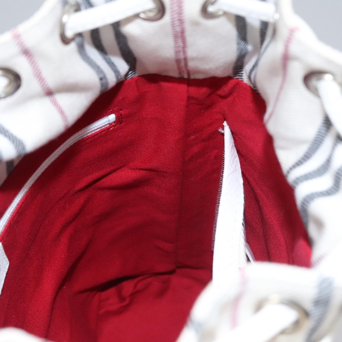 BURBERRY Blue Label Hand Bag Canvas Leather Red White Silver Auth 113132