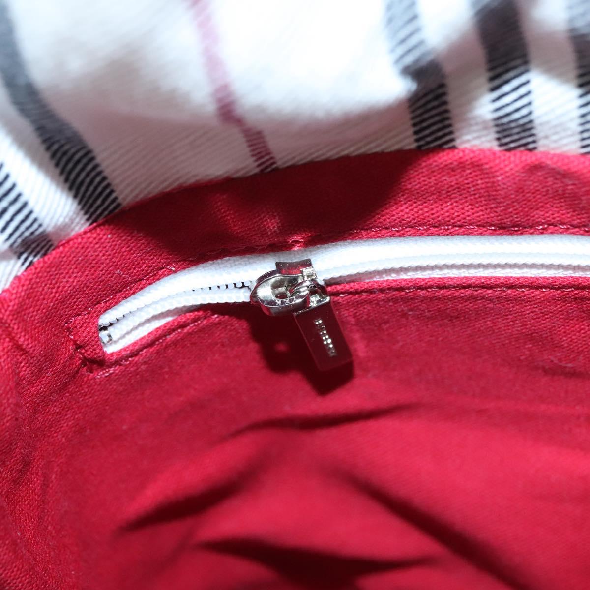 BURBERRY Blue Label Hand Bag Canvas Leather Red White Silver Auth 113132