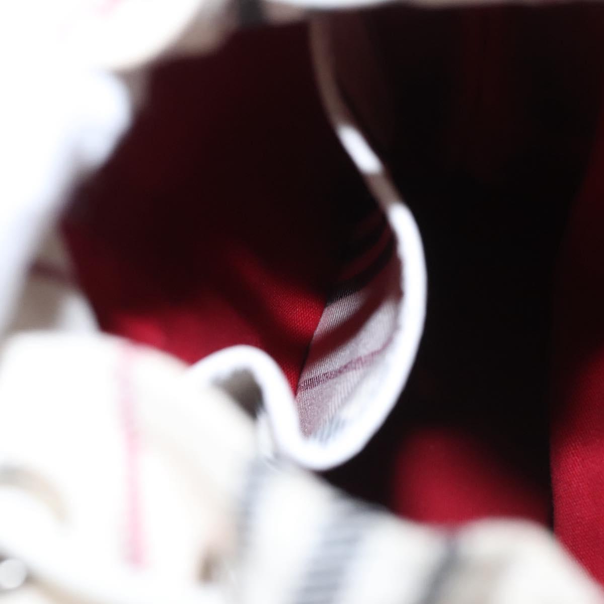 BURBERRY Blue Label Hand Bag Canvas Leather Red White Silver Auth 113132