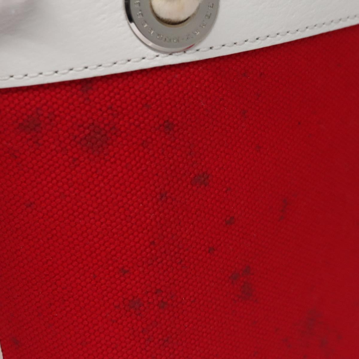 BURBERRY Blue Label Hand Bag Canvas Leather Red White Silver Auth 113132