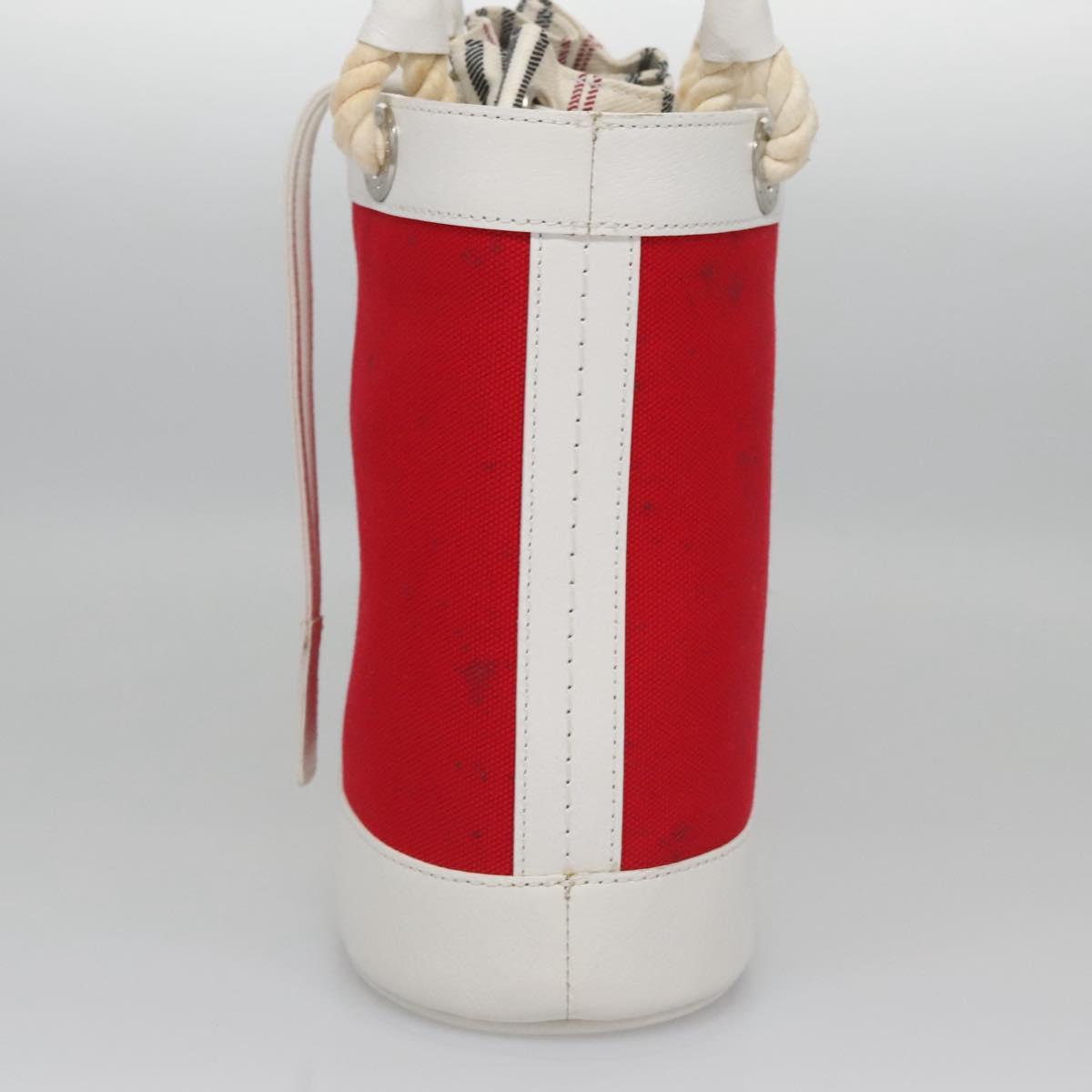 BURBERRY Blue Label Hand Bag Canvas Leather Red White Silver Auth 113132