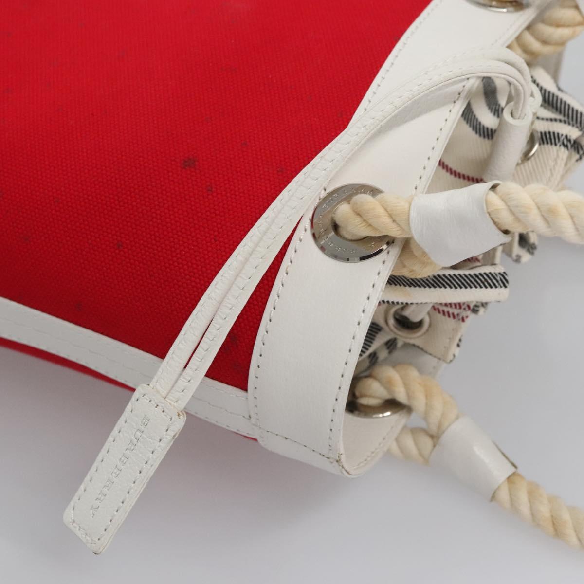 BURBERRY Blue Label Hand Bag Canvas Leather Red White Silver Auth 113132