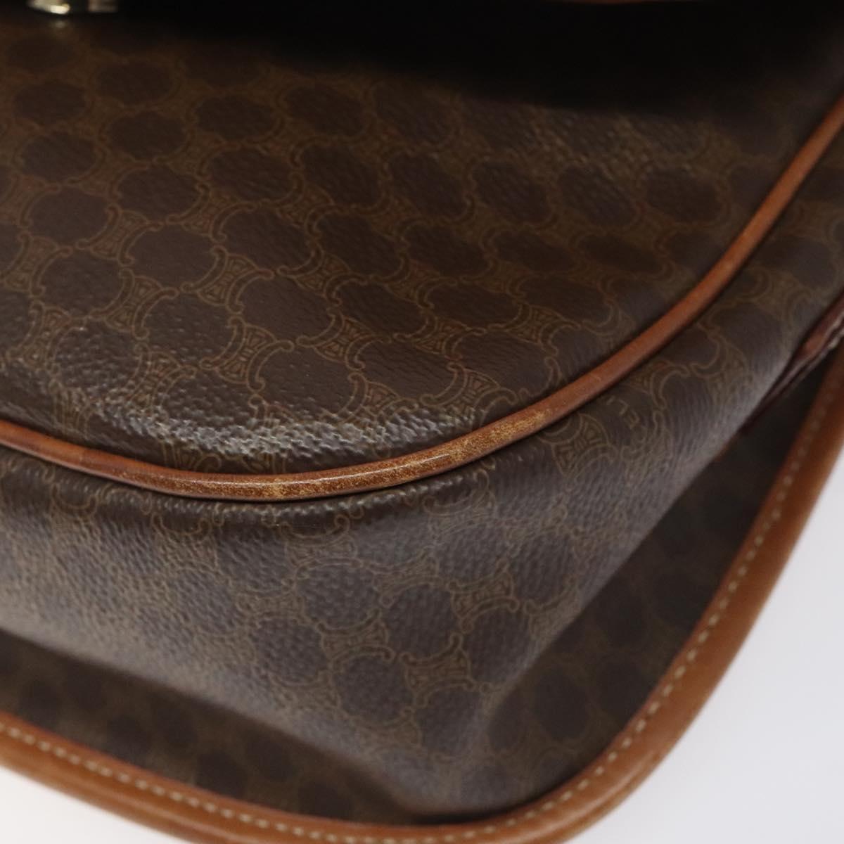 CELINE Macadam Canvas Shoulder Bag PVC Leather Brown Gold Auth 113138