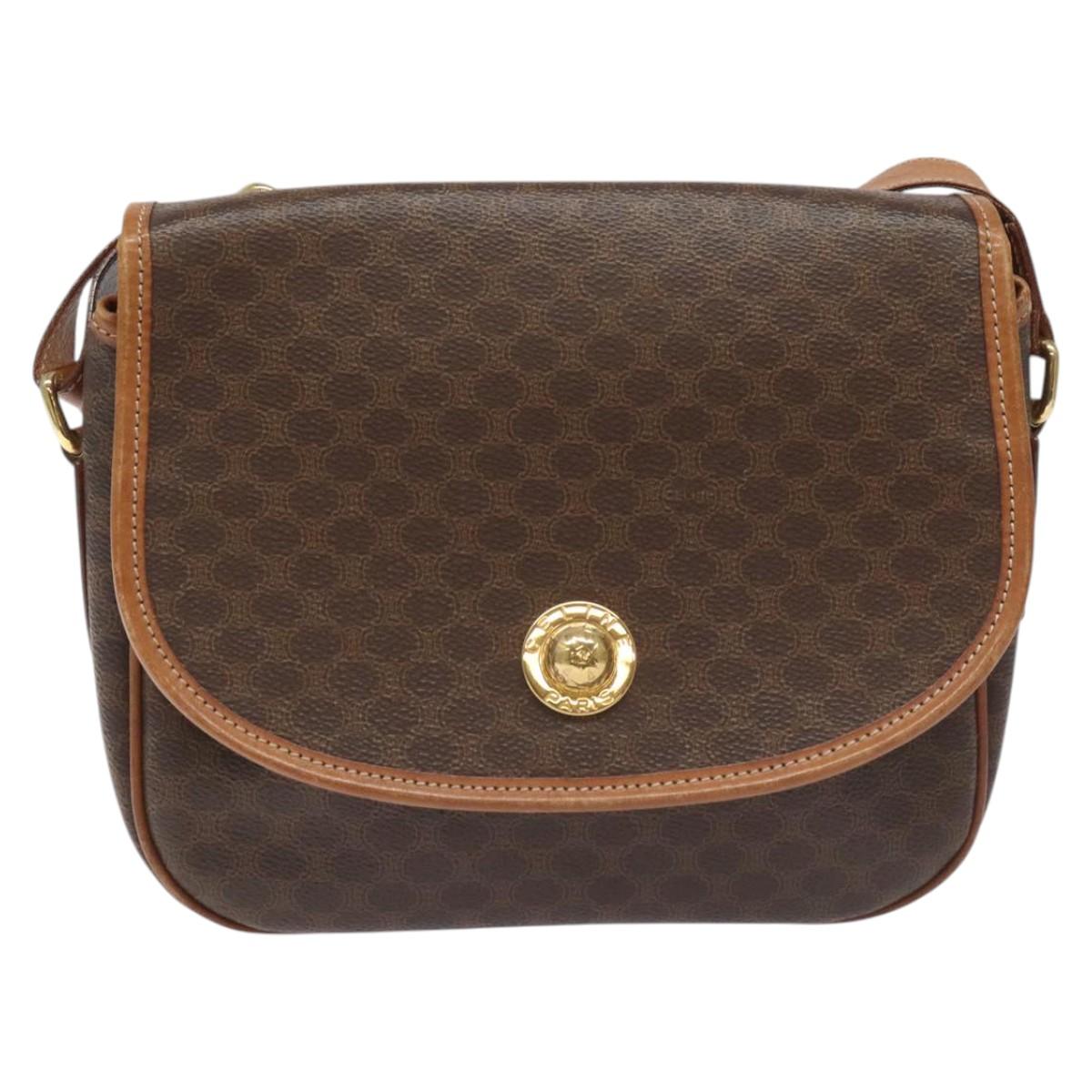 CELINE Macadam Canvas Shoulder Bag PVC Leather Brown Gold Auth 113138