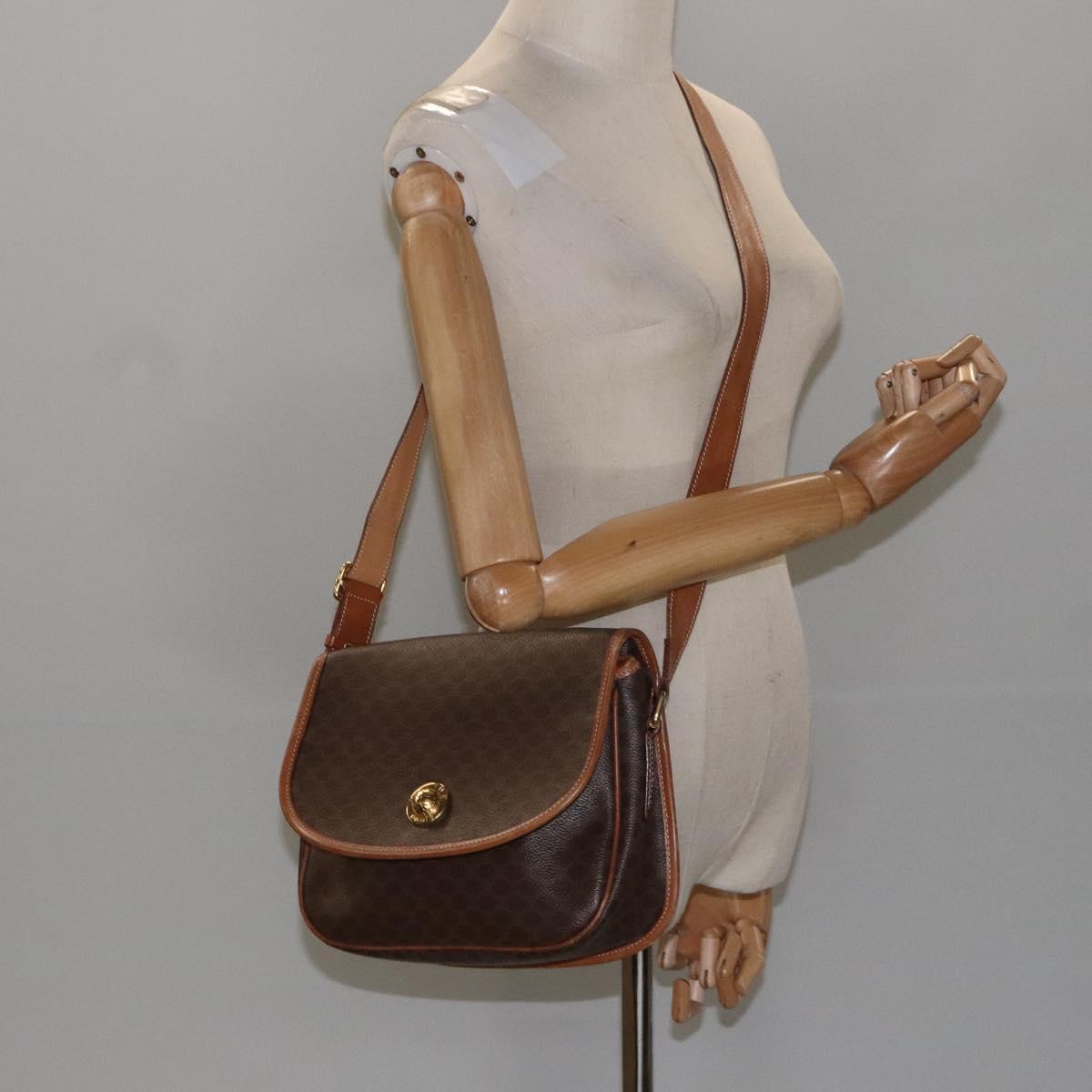 CELINE Macadam Canvas Shoulder Bag PVC Leather Brown Gold Auth 113138