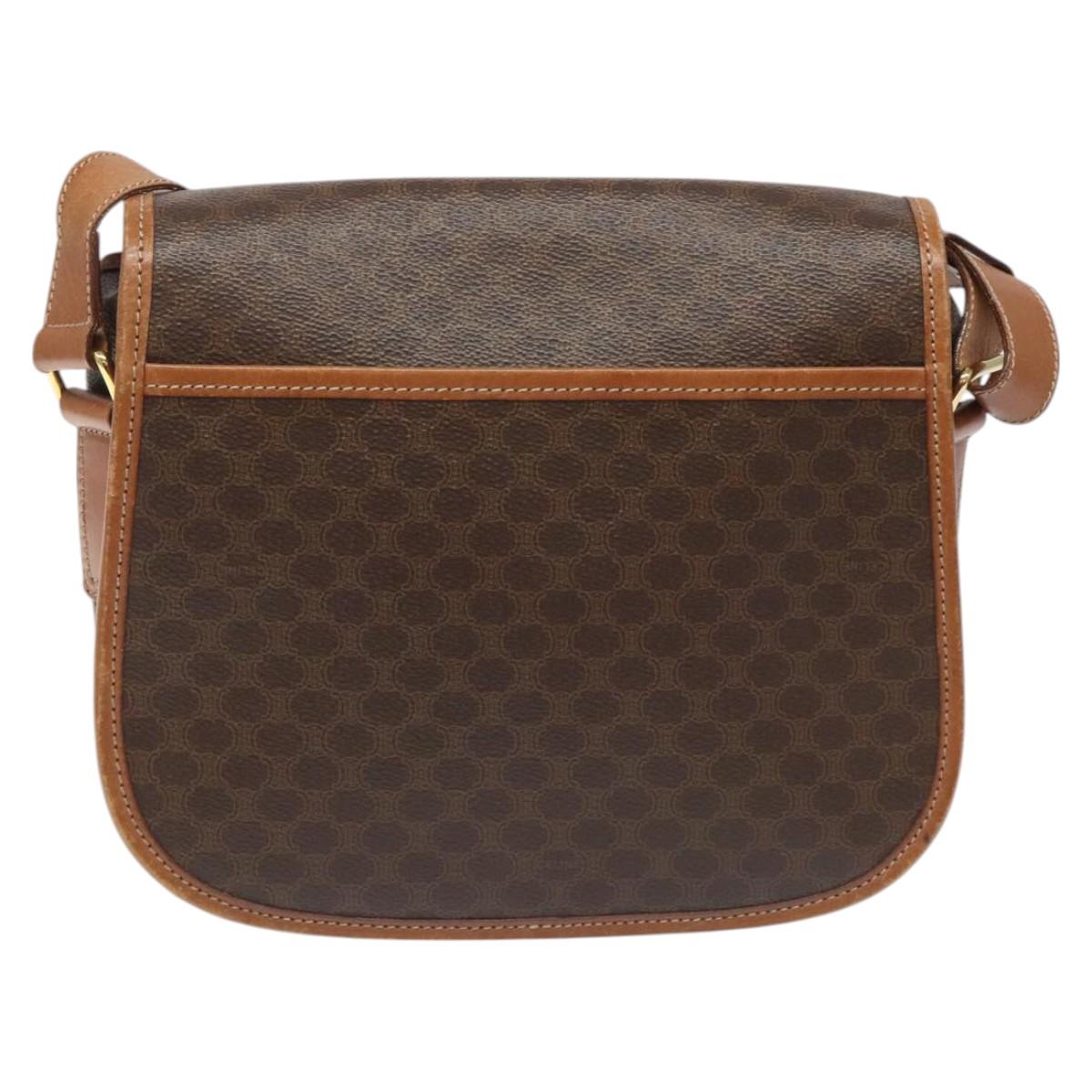 CELINE Macadam Canvas Shoulder Bag PVC Leather Brown Gold Auth 113138