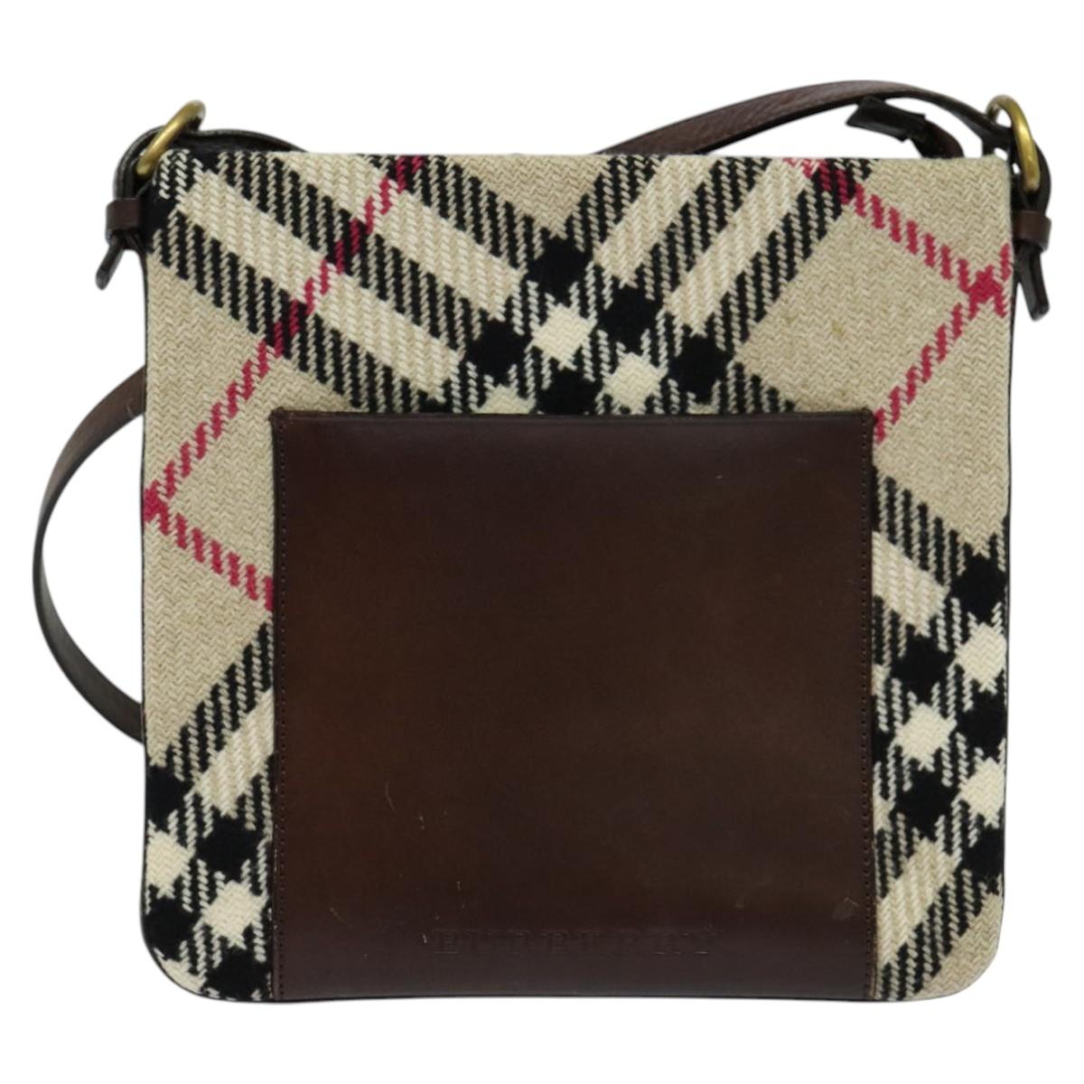 BURBERRY Nova Check Shoulder Bag Canvas Beige Auth 113146