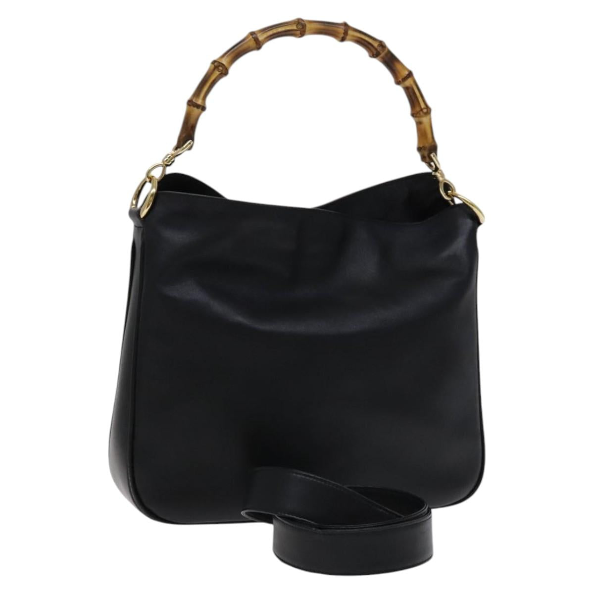 GUCCI Bamboo Hand Bag Leather 2way Black 001 1633 Auth 113151