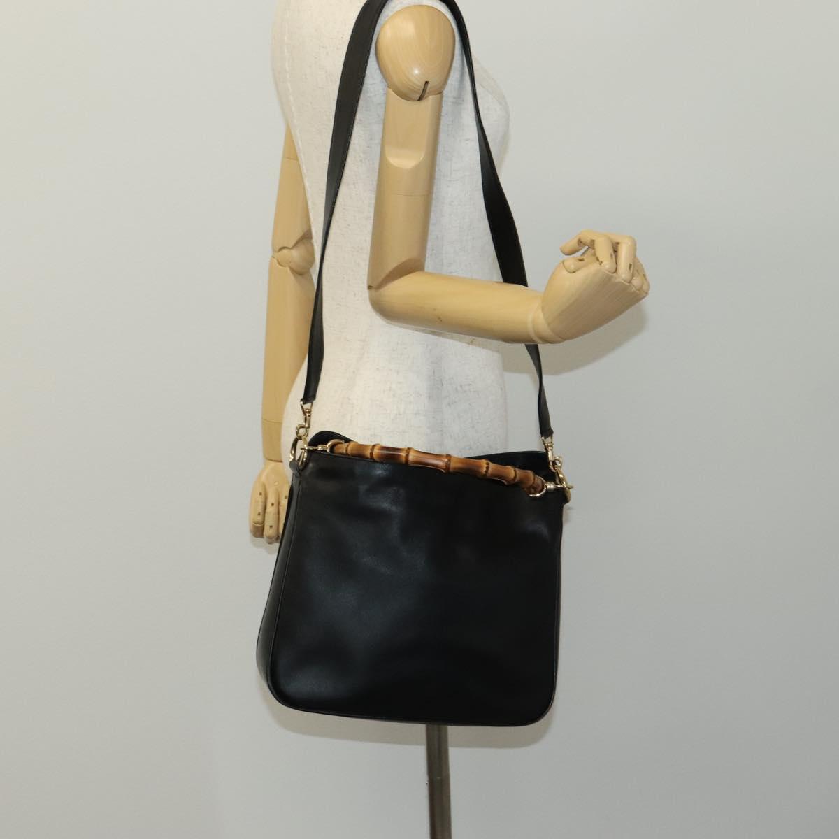 GUCCI Bamboo Hand Bag Leather 2way Black 001 1633 Auth 113151