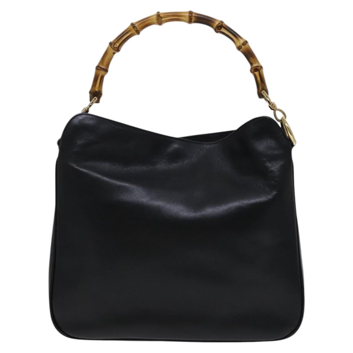 GUCCI Bamboo Hand Bag Leather 2way Black 001 1633 Auth 113151