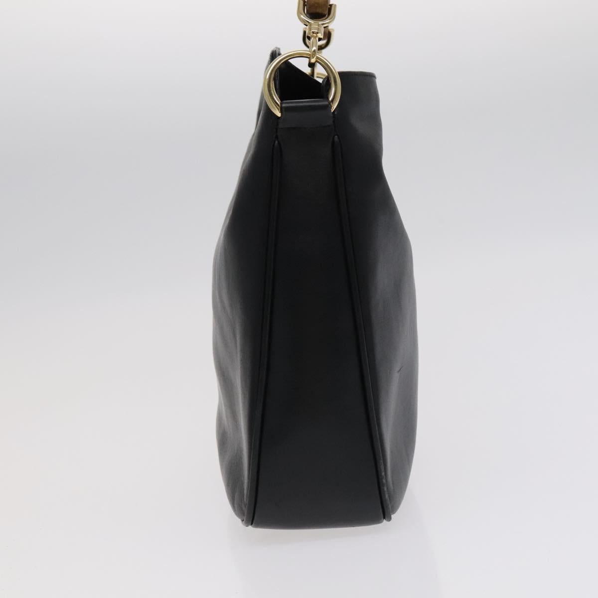 GUCCI Bamboo Hand Bag Leather 2way Black 001 1633 Auth 113151