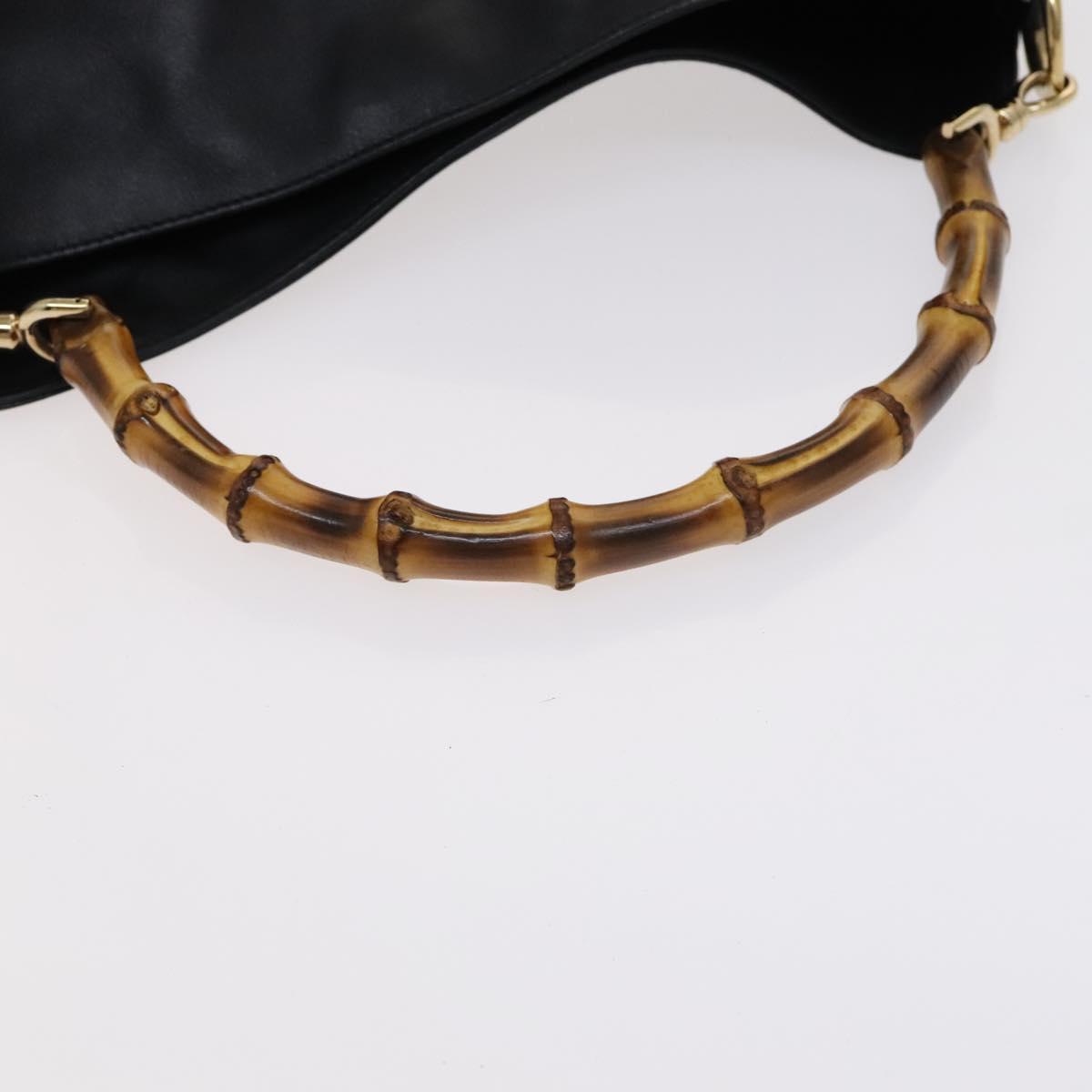 GUCCI Bamboo Hand Bag Leather 2way Black 001 1633 Auth 113151