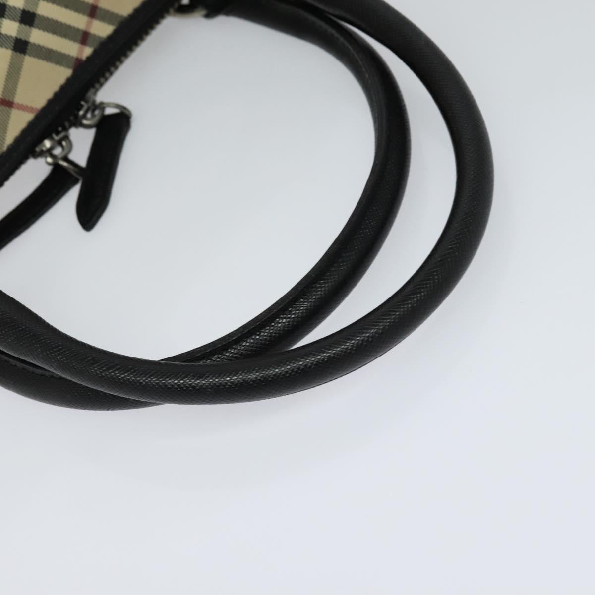 BURBERRY Nova Check Hand Bag Canvas Beige Black Auth 113152
