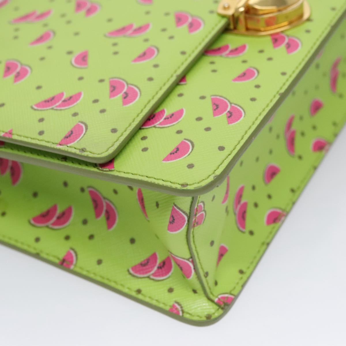 PRADA Watermelon Shoulder Bag Safiano leather Green Auth 113168V