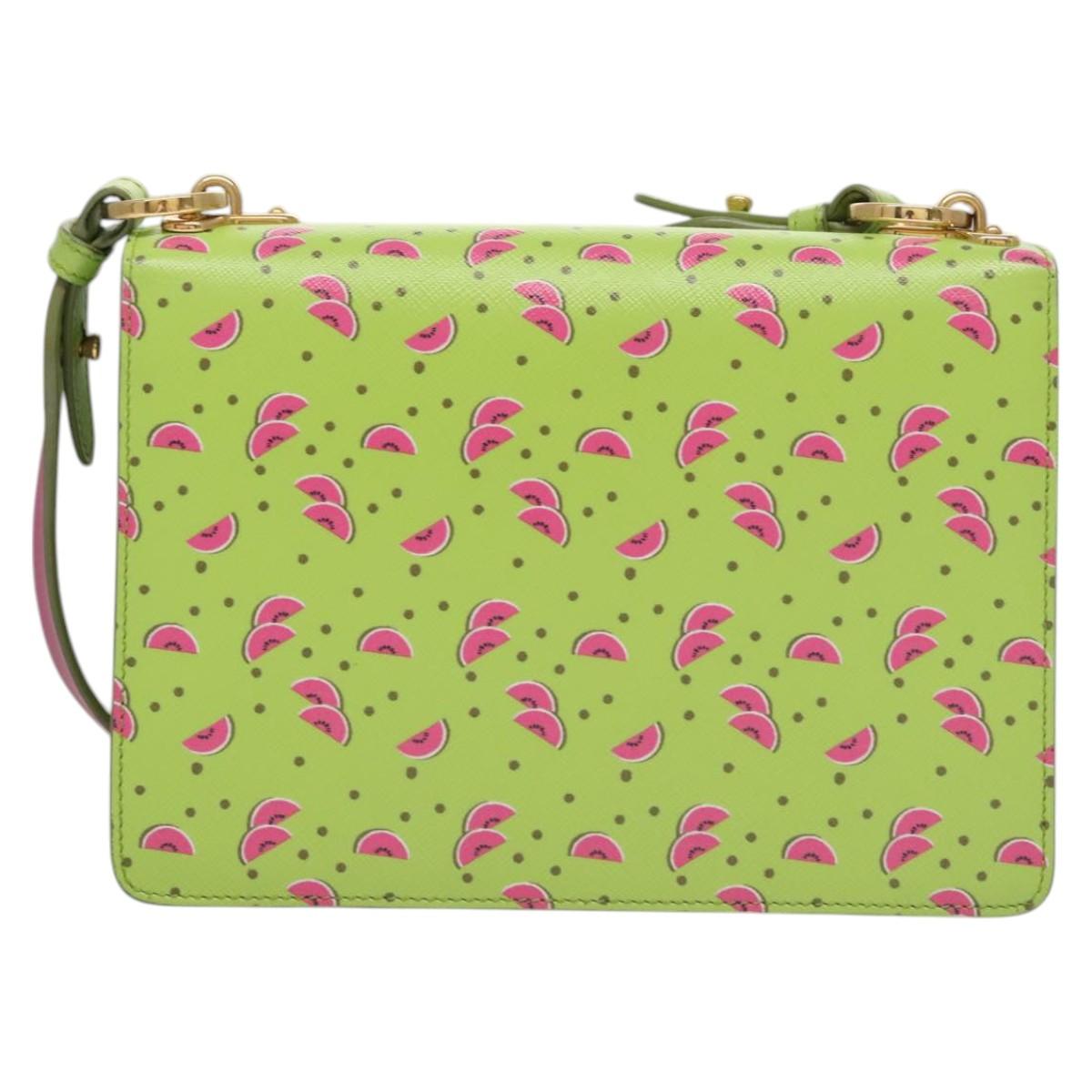 PRADA Watermelon Shoulder Bag Safiano leather Green Auth 113168V