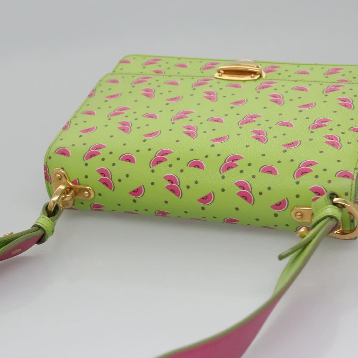 PRADA Watermelon Shoulder Bag Safiano leather Green Auth 113168V