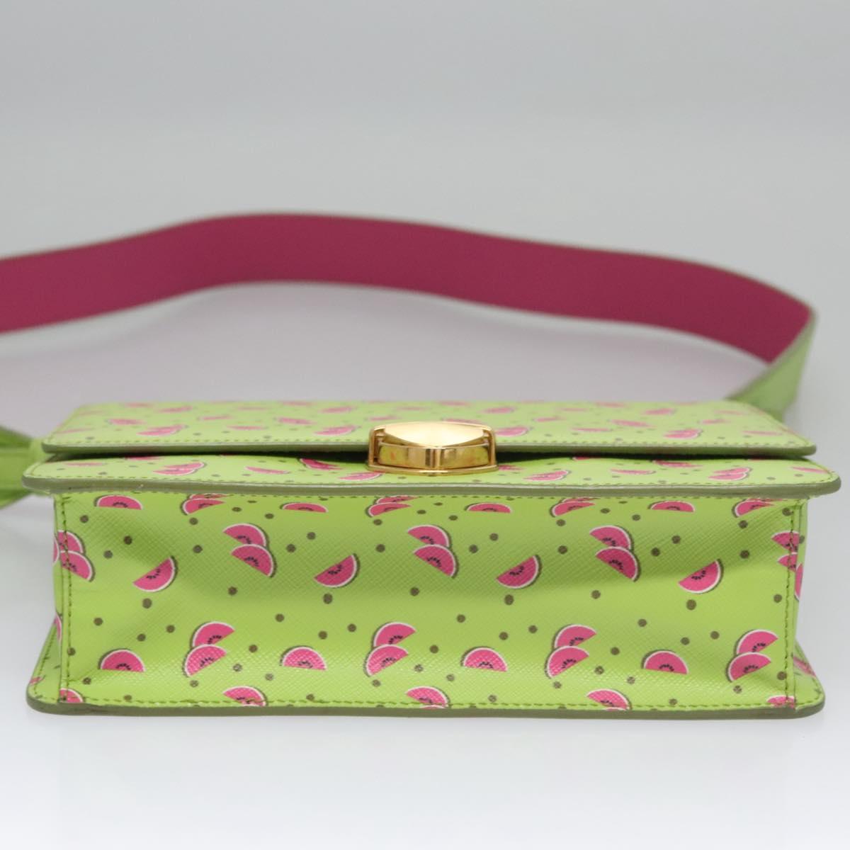 PRADA Watermelon Shoulder Bag Safiano leather Green Auth 113168V