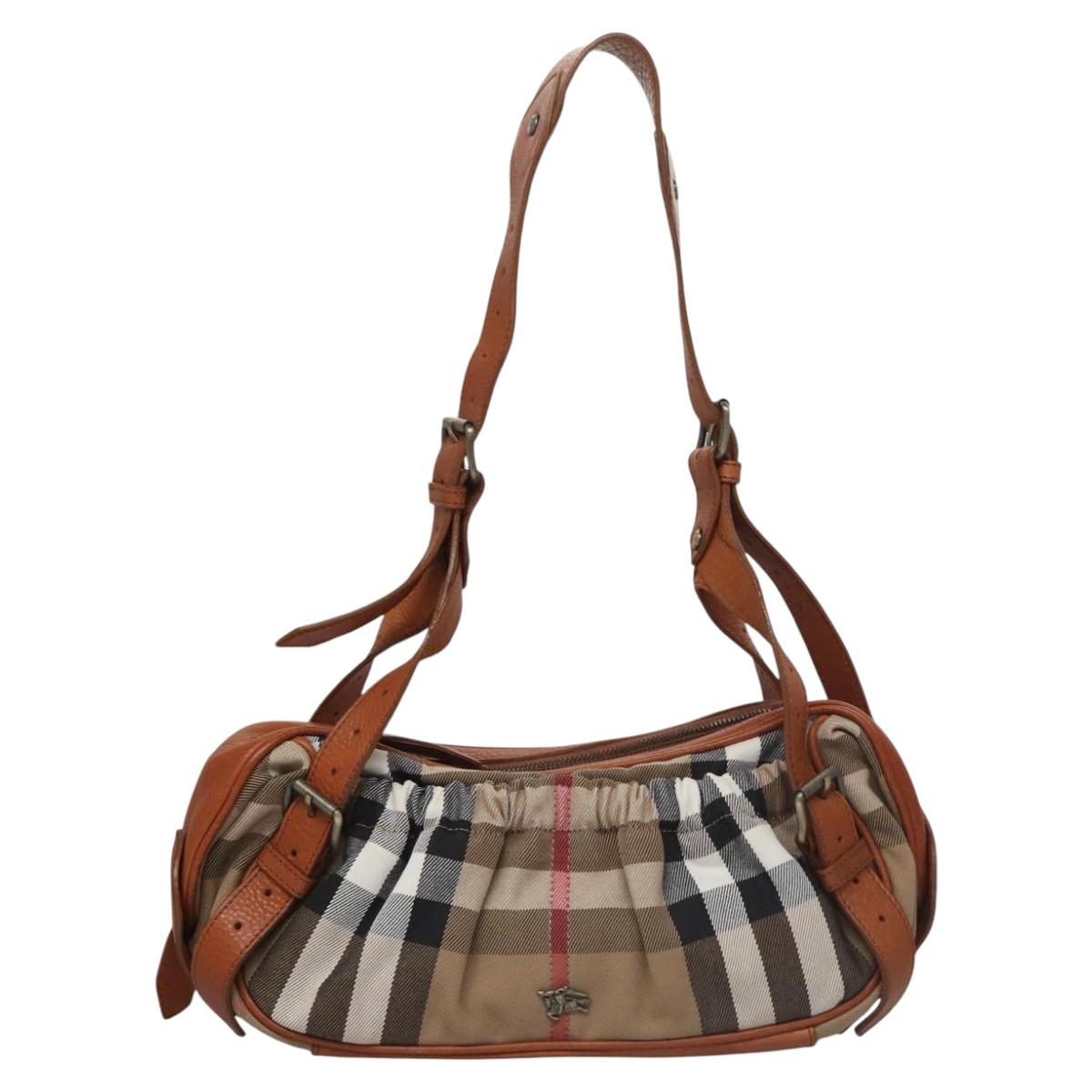 BURBERRY Nova Check Shoulder Bag Canvas Beige Brown Auth 113178