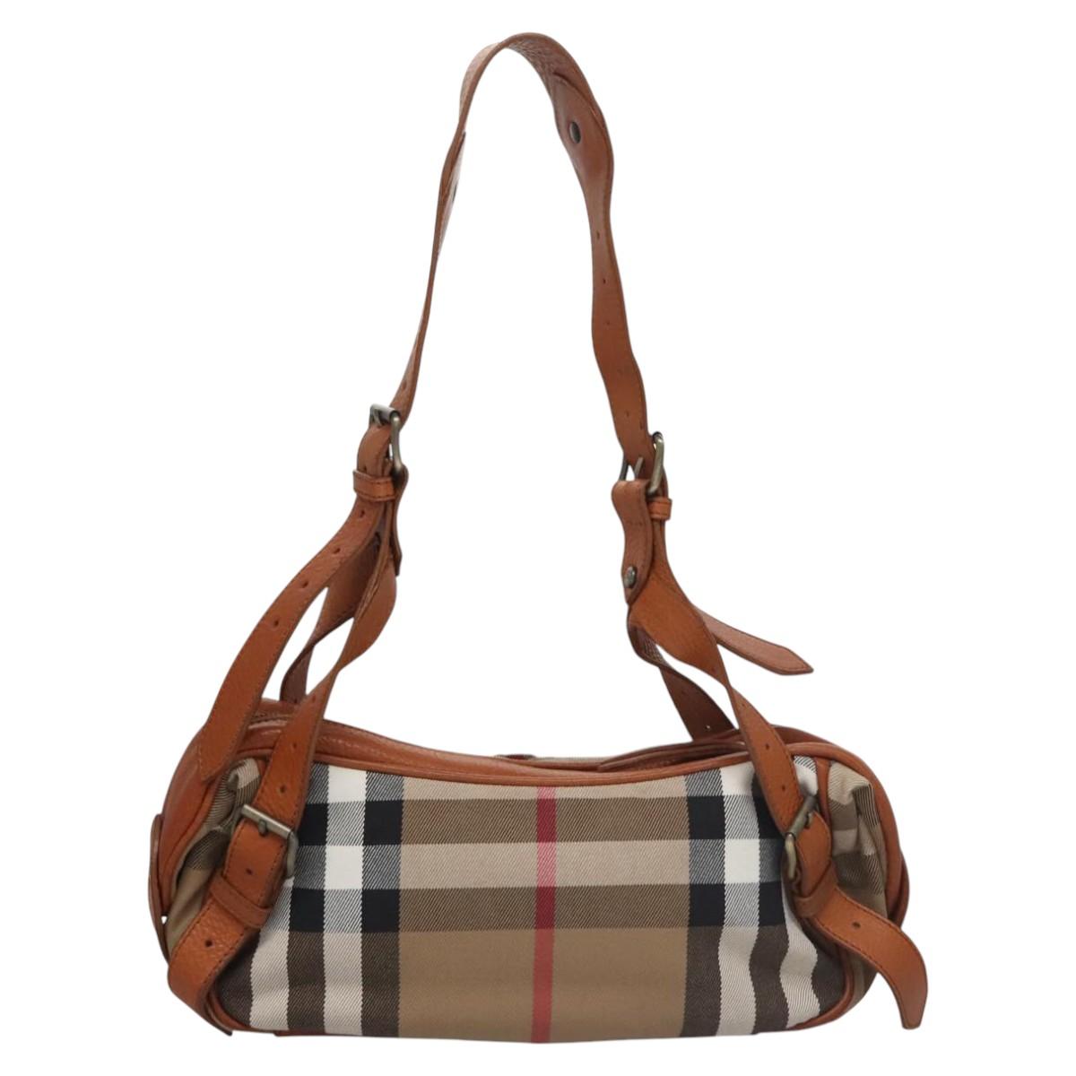 BURBERRY Nova Check Shoulder Bag Canvas Beige Brown Auth 113178