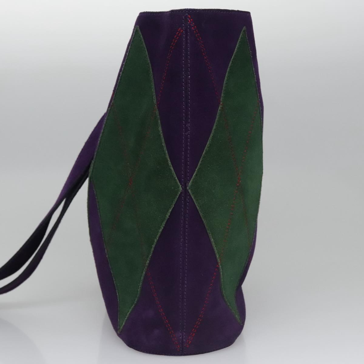 CELINE Circle Shoulder Bag Suede Purple Green gold Auth 113232