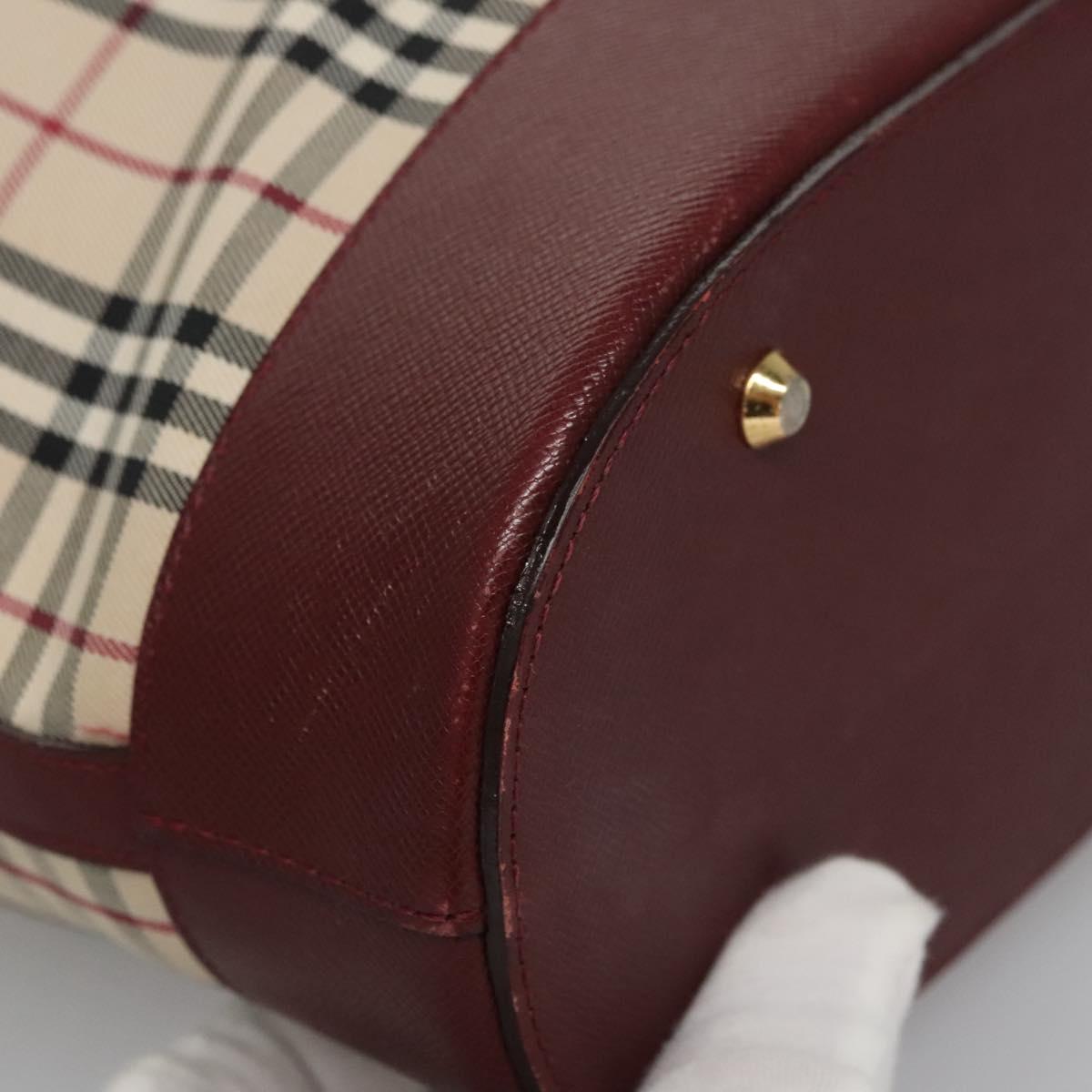 BURBERRY Nova Check Tote Bag Canvas Beige Red Auth 113236