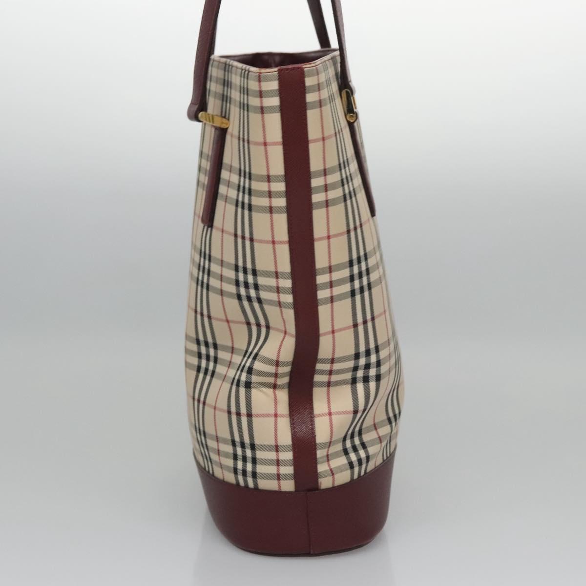 BURBERRY Nova Check Tote Bag Canvas Beige Red Auth 113236