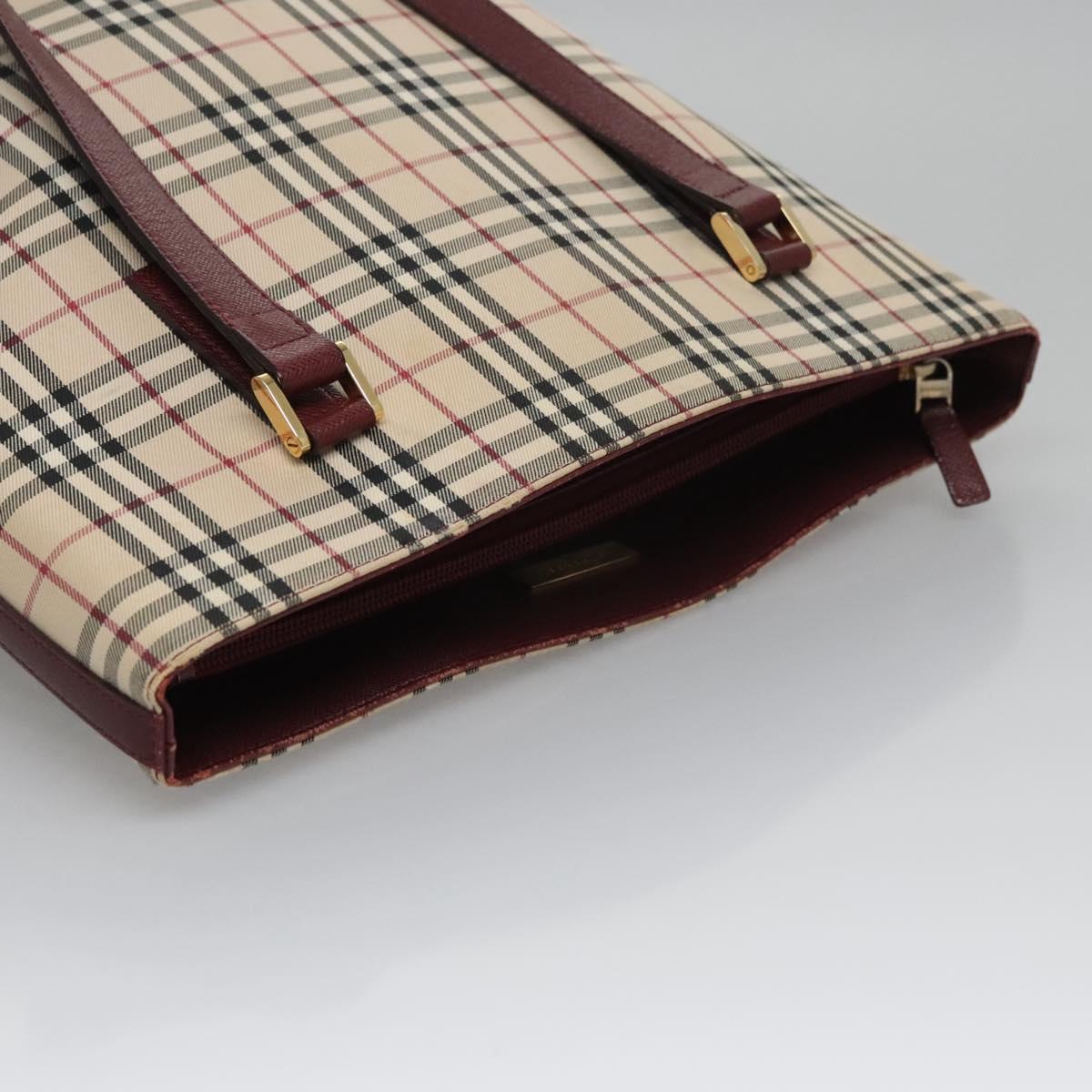 BURBERRY Nova Check Tote Bag Canvas Beige Red Auth 113236