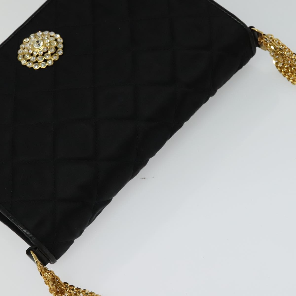 CHANEL Matelasse Chain Shoulder Bag Satin Black Gold CC Auth 113270AV