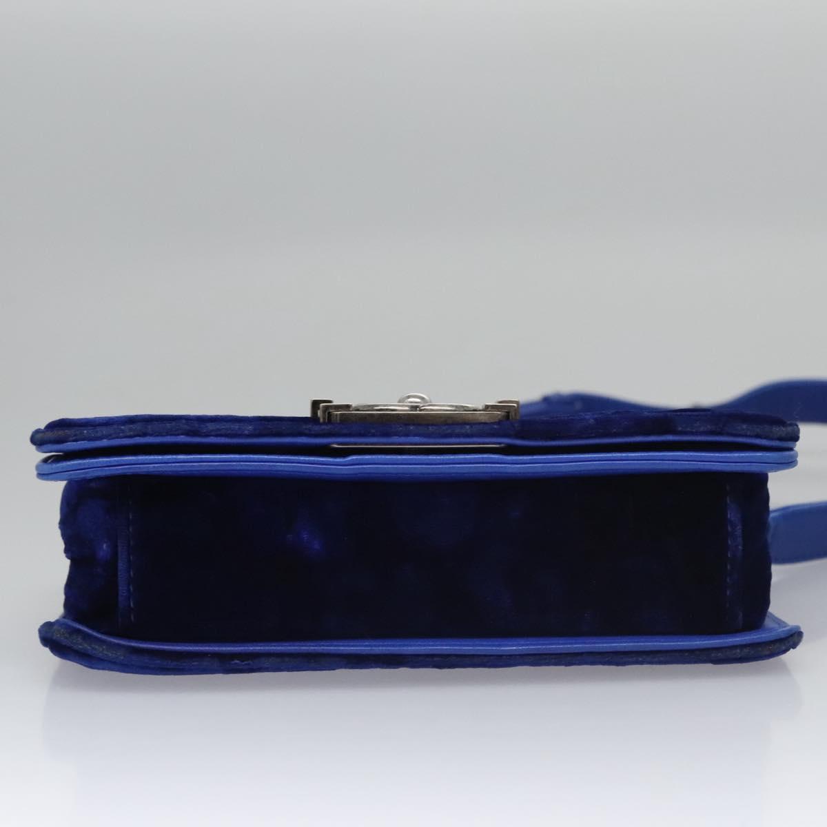 CHANEL Chain Boy Chanel Shoulder Bag Velor Blue CC Auth 113273