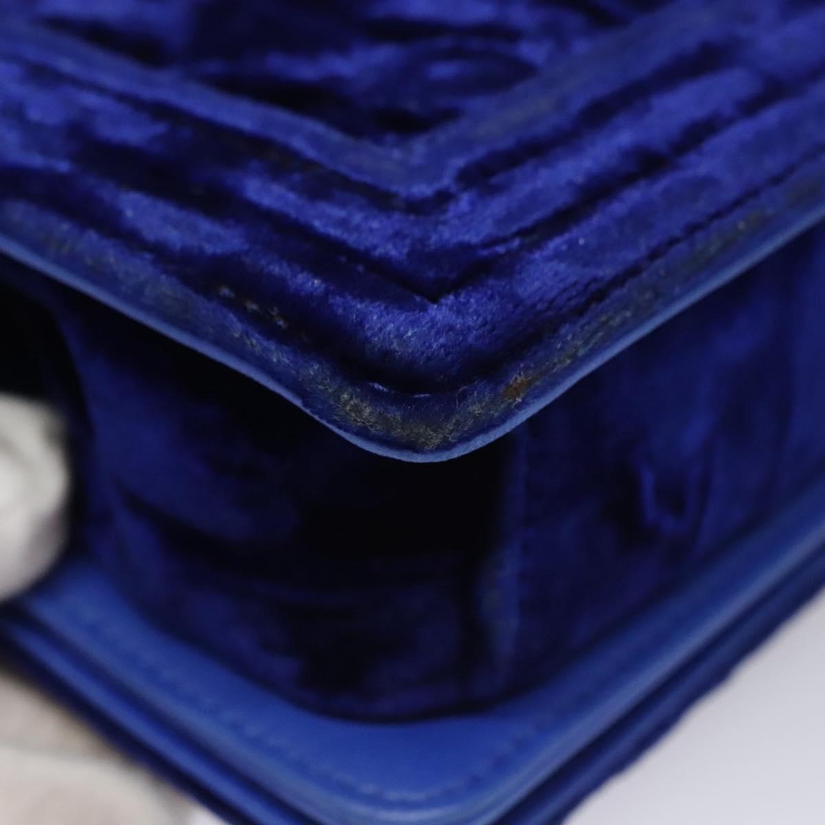 CHANEL Chain Boy Chanel Shoulder Bag Velor Blue CC Auth 113273