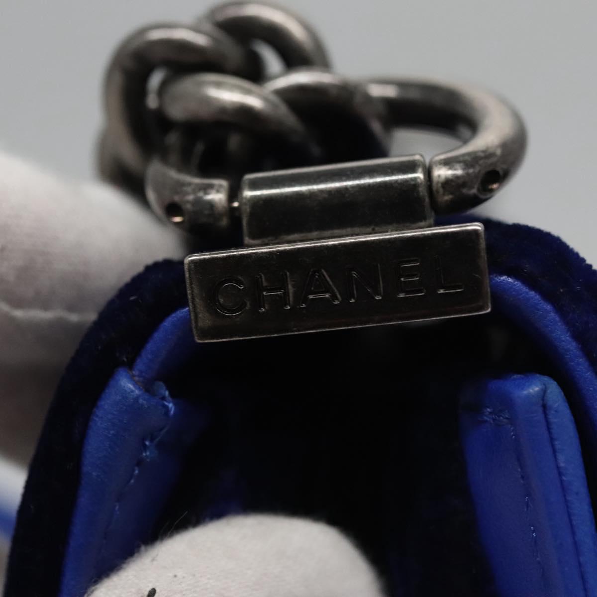 CHANEL Chain Boy Chanel Shoulder Bag Velor Blue CC Auth 113273