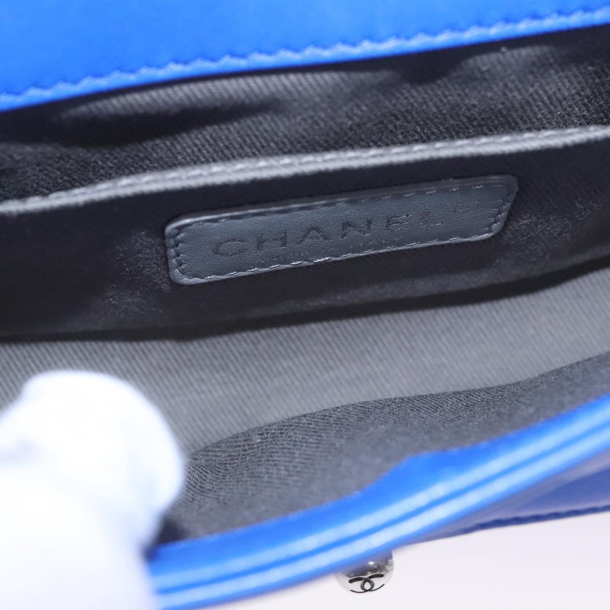 CHANEL Chain Boy Chanel Shoulder Bag Velor Blue CC Auth 113273