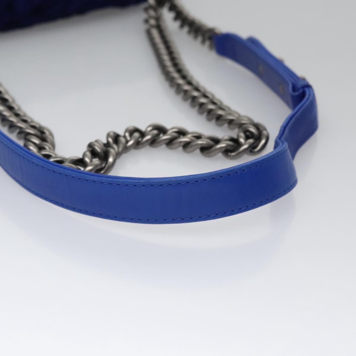 CHANEL Chain Boy Chanel Shoulder Bag Velor Blue CC Auth 113273