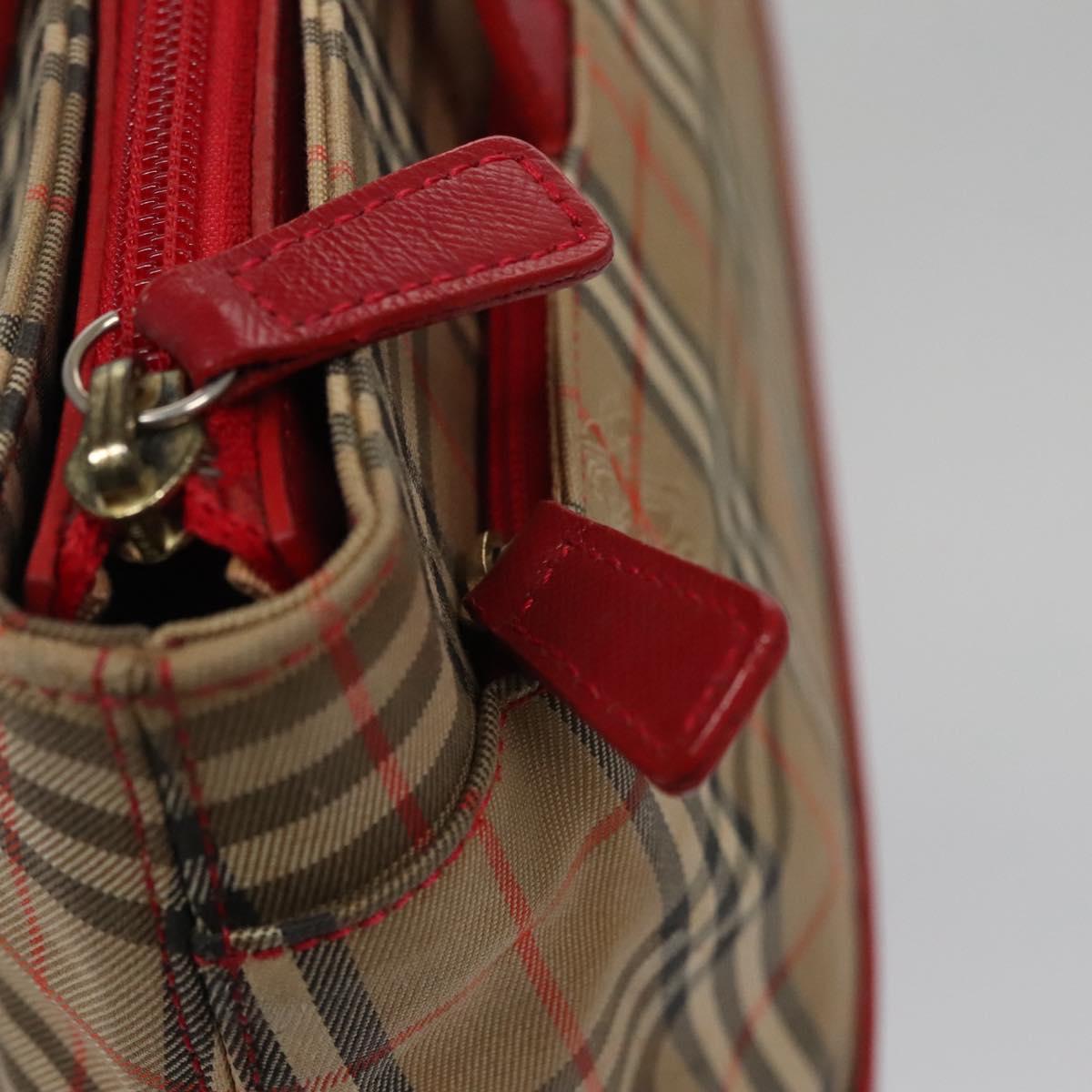 BURBERRY Nova Check Hand Bag Canvas Beige Red Auth 113293