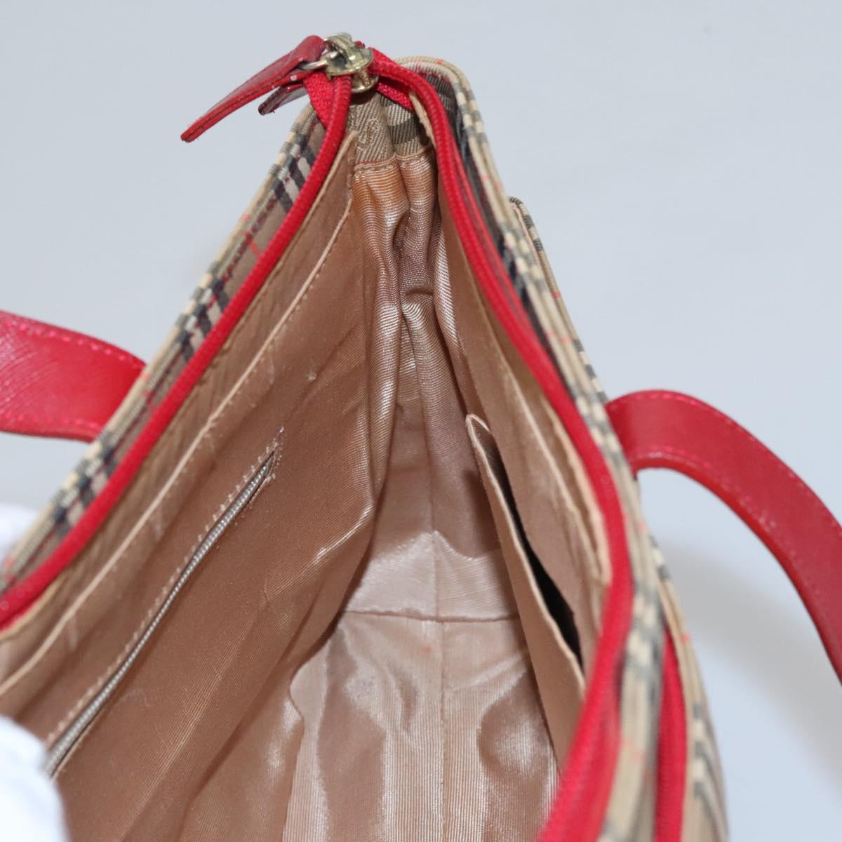 BURBERRY Nova Check Hand Bag Canvas Beige Red Auth 113293