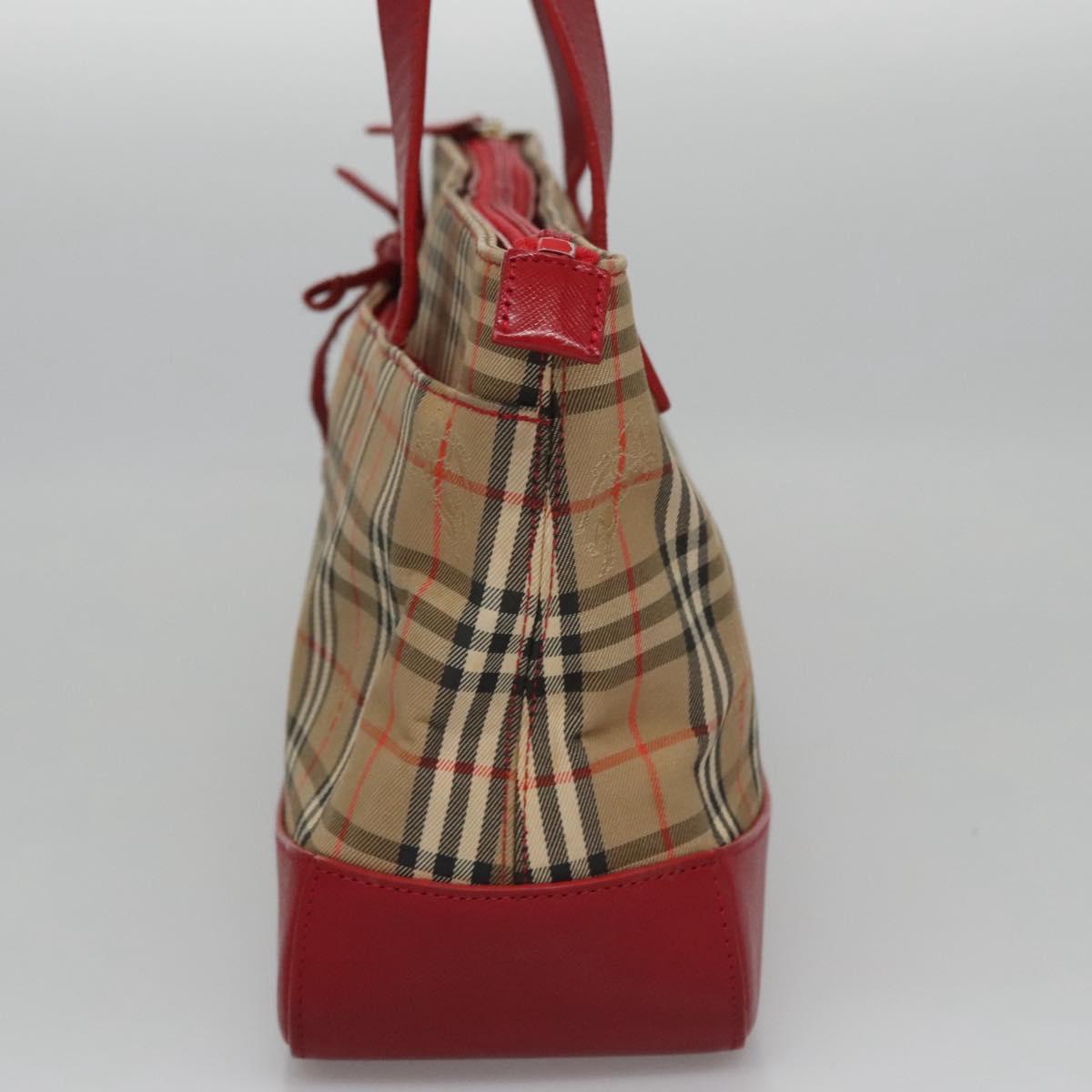 BURBERRY Nova Check Hand Bag Canvas Beige Red Auth 113293